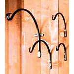 These hand-forged brackets from The Hookery feature a standard upward curve for hanging planters and bird feeders. Screws not included. Black poly coated.