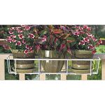 Flower Box Holder, Adjusts To Accommodate 24 To 36 inch Flower Boxes & Will Adjust To Be Positioned On Steel Fences & Railings, 2 x 4 Wood Railings & 2 x 6 Wood Railings, Vinyl Coated Steel. 