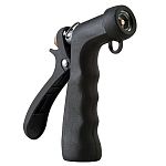 Features Melnor's Lifetime Warranty. This Aqua-gun is heavy-duty, insulated and has a poly-clad zinc body. For use with water tempertures up to 160F (71C). Solid Brass stem and spray adjustment knob for long product life.