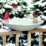 Care for the birds you love with this year-round heated bird bath. Supplies ice-free water all winter long. Power cord clips under bath when heat is not required. Built-in automatic thermostat with 150 watts of power.