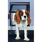 Fits any metal or plastic screen. Slide-lock included. Great for pets up to 30 pounds. Dimensions - 9 1/2 x 11 1/2 . Flap opening dimensions - 7 9/10 x 9 1/4 .